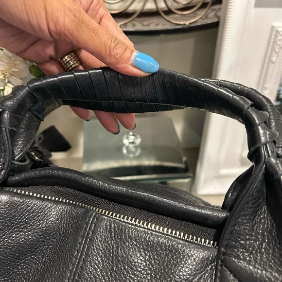 Black Pebbled Leather Top-Handle Tote - Picture 10 of 14